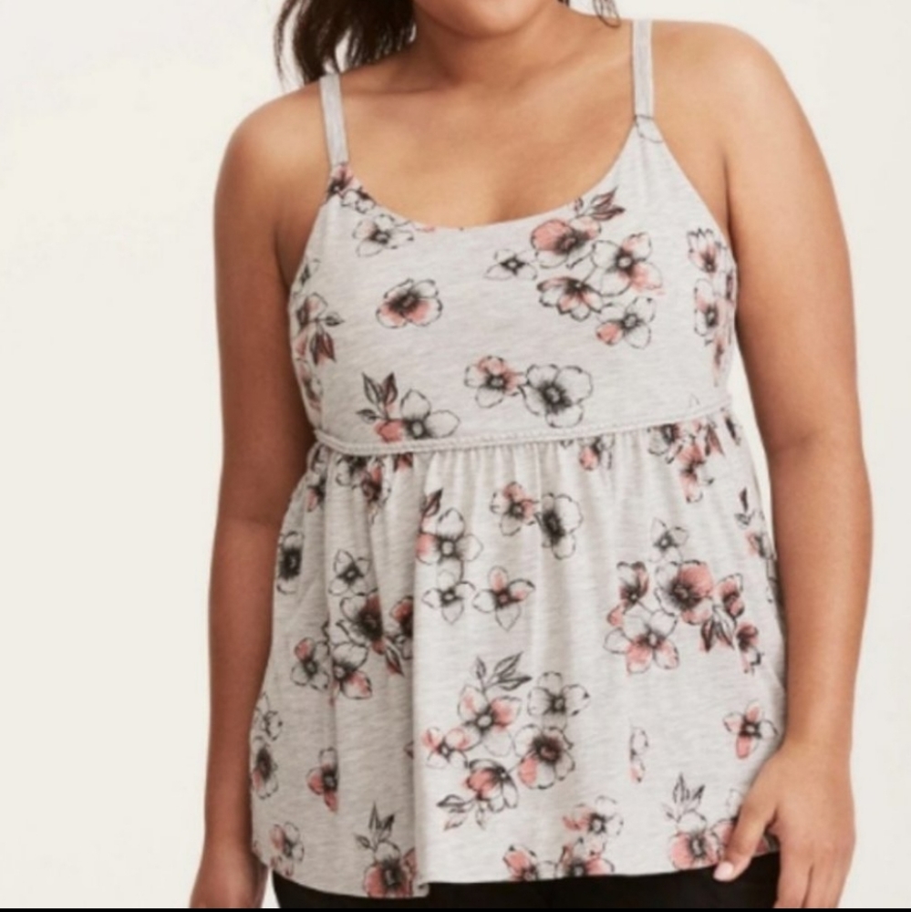 Torrid Gray floral Babydoll Top sz 1